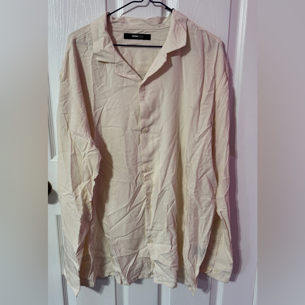 Fashion Nova Cream Casual Button Down Shirt